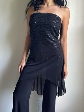 Xi Vintage Beaded Jumpsuit with Sheer Overlay